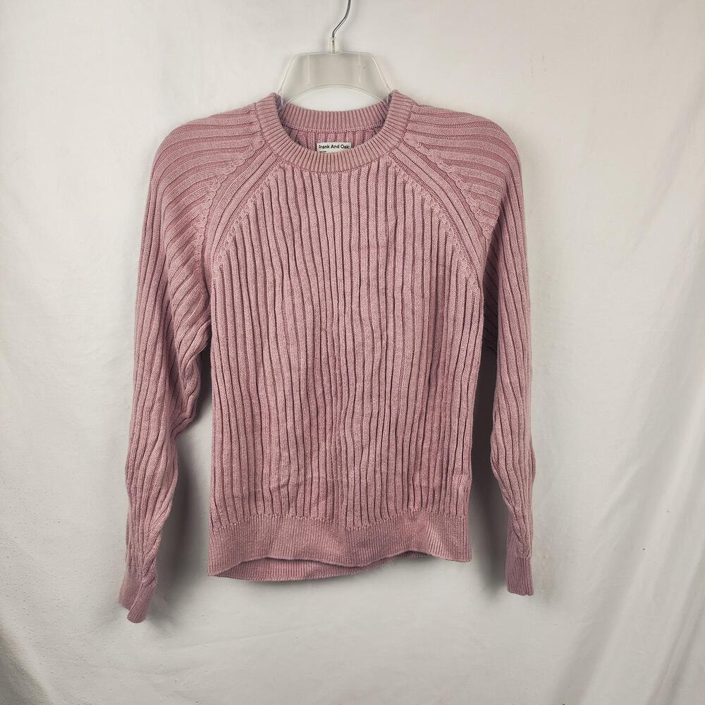 Frank And Oak Sweater Womens Small Pink Ribbed Knit Raglan Crew Neck Pullover